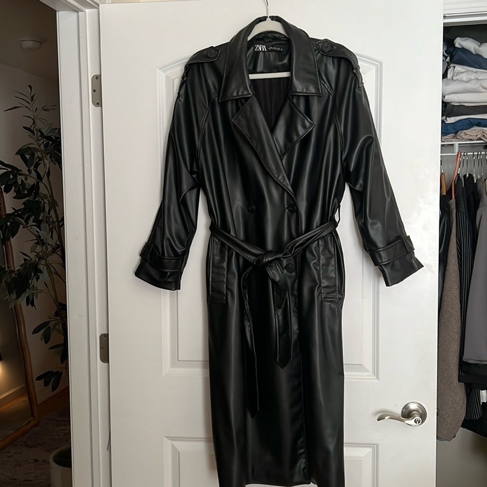 Black pleather Zara trench coat
